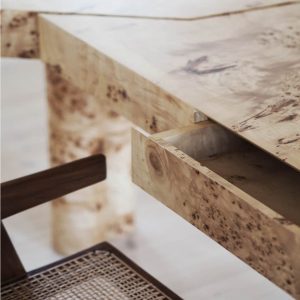 Bespoke designed elegant contemporary elmwood desk with a drawer detail