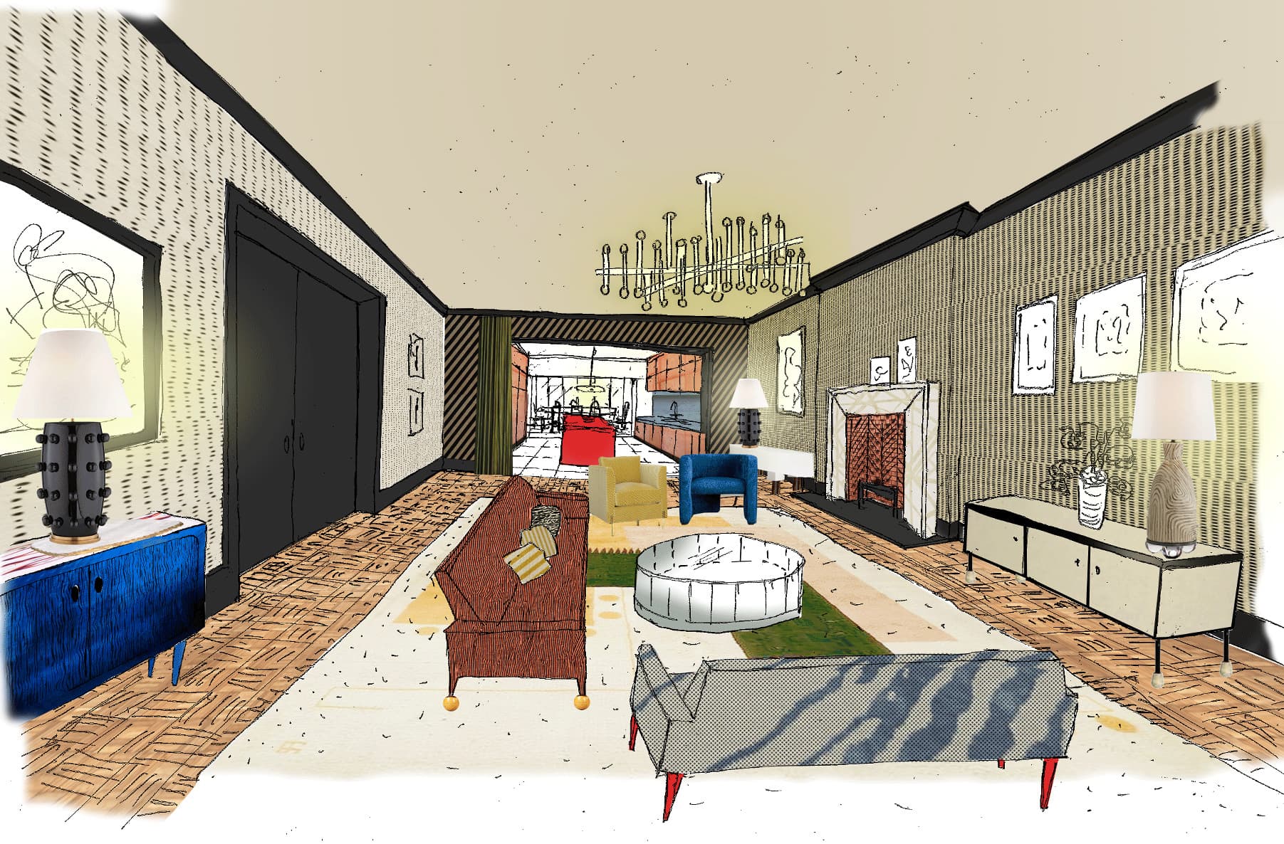 Luxury Living Room Design Idea 3D Sketch