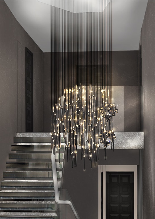 Luxury house interior chandelier with elegant stairs