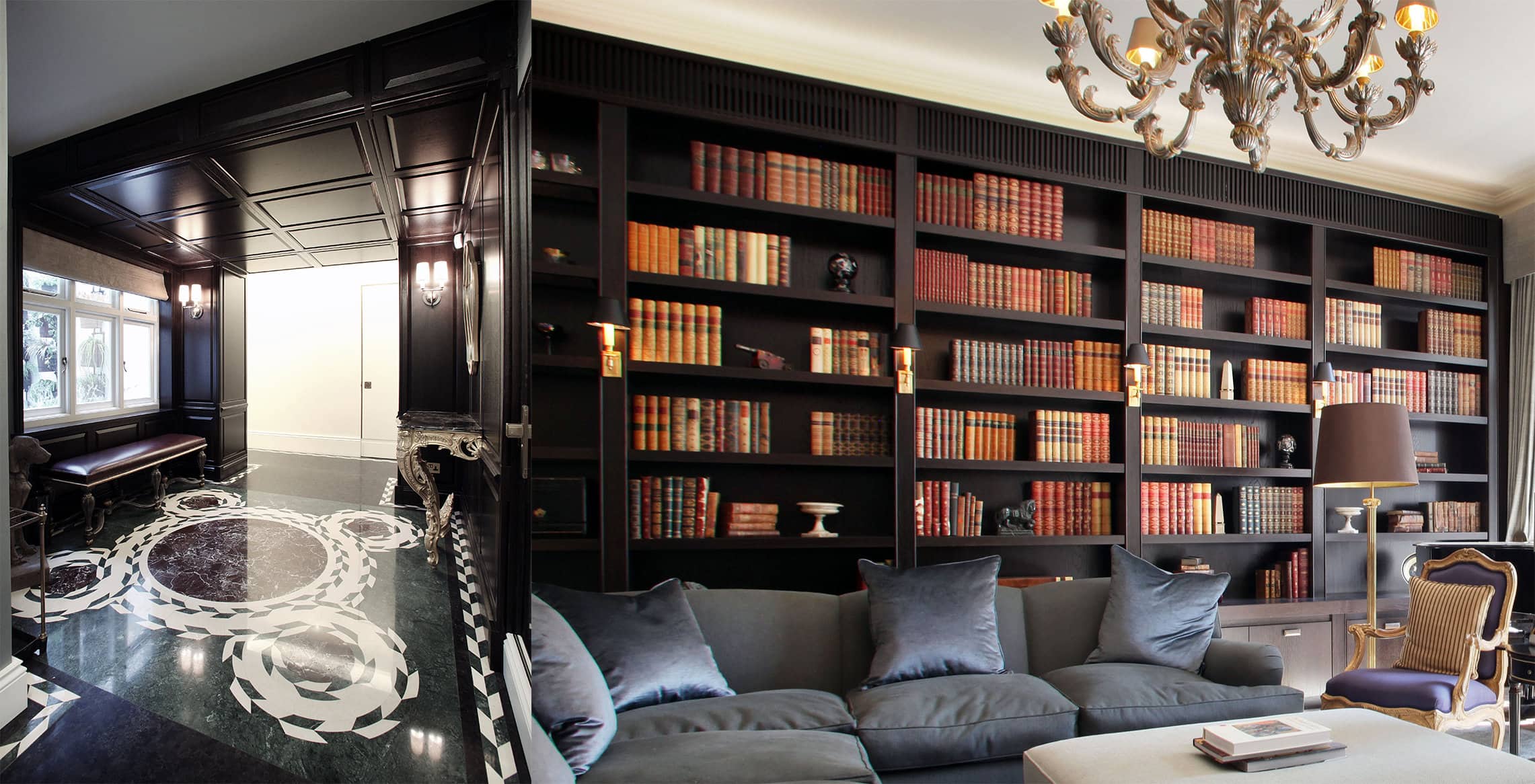 Luxury library room with elegant sofa sitting interior design in the house
