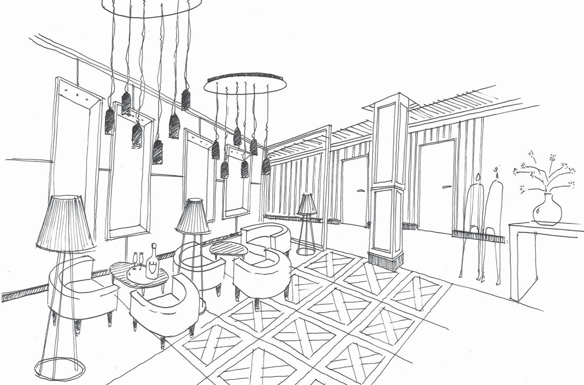 Restaurant sitting area luxury design sketch