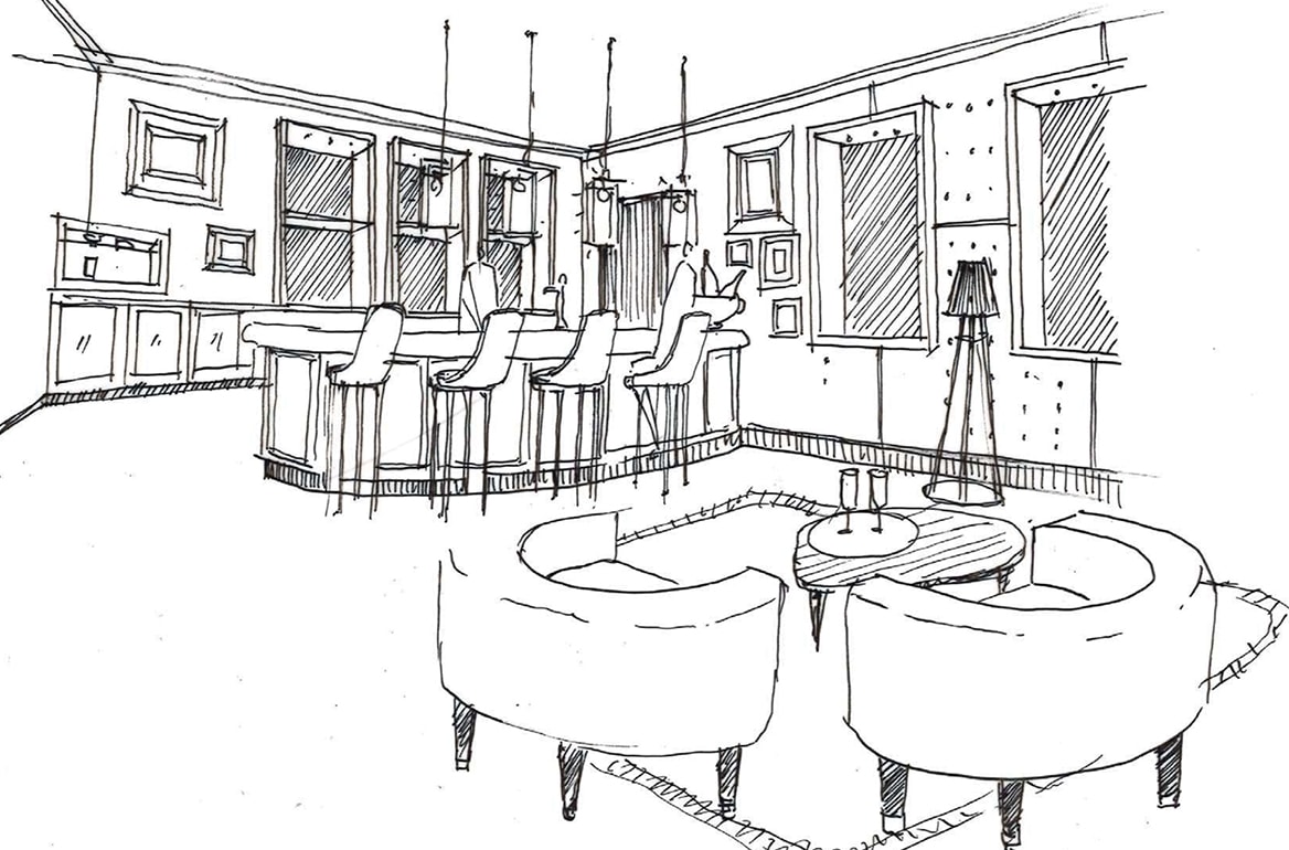 Restaurant lobby area stunning design sketch