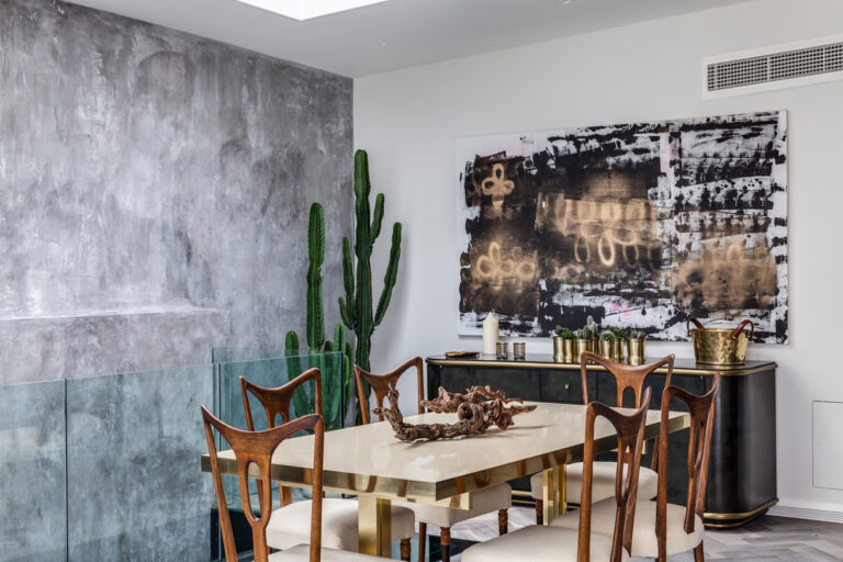 Luxury Dining Table With Chairs And Attractive Painting On The Wall